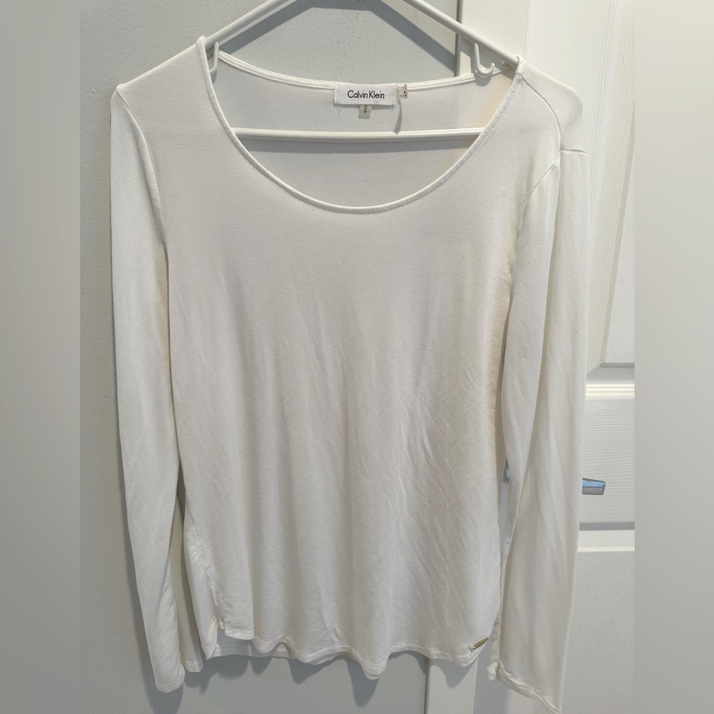 Calvin Klein Long Sleeve White Tee, size M